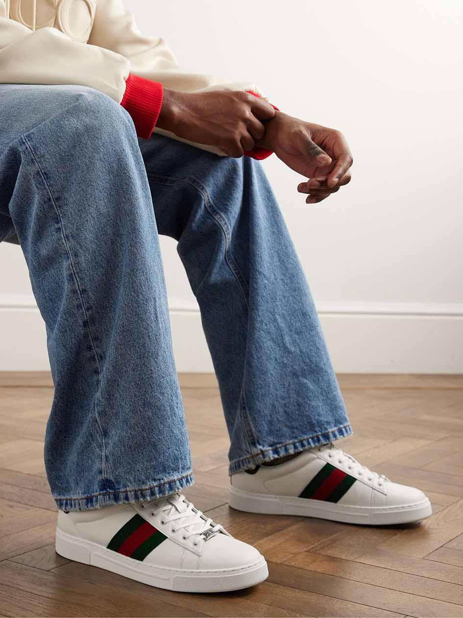 Ace Webbing-Trimmed Leather Sneaker